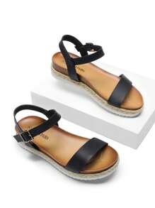 Women's Wedge Sandals Low Heel One-Strap Ankle Strap For Dress Vacation, Wedding,Beach Commuting Summer Flat Sandal BLACK Sandals - 黑色 - 查看 6