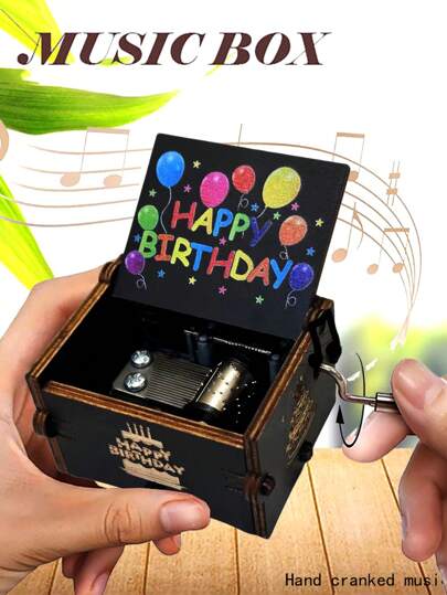 Wooden Hand Crank Music Box - Happy Birthday Theme, Best Gift For Mom, Dad, Friends, Colleagues, Daughter Or Son, Cute Decoration, Colorful Balloon Design Birthday Gifts Graduation