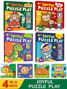 4 合 1 盒、拼图、儿童益智玩具、卡通图案拼图玩具、益智配对游戏、形状配对游戏、语音学习游戏、易玩的活动玩具、增强认知发展、早期学习乐趣、教学辅助、蒙特梭利、学习材料、儿童游戏、课堂玩具、早期教育玩具、学生、文具、小学用品、男孩、女孩、儿童生日礼物 - 彩色 - 查看 3