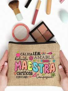 1pc To Best Ever Letter Print Makeup Bag, Gift Bag Zipper Bag, Lightweight Bag, Coin Purse, Zipper Clutch Pouch, Pouch Bags Cosmetics Bag Makeup Bag Beauty Bag, Women Makeup Bag Pouch Toiletry Organizer, Back To School Gift
