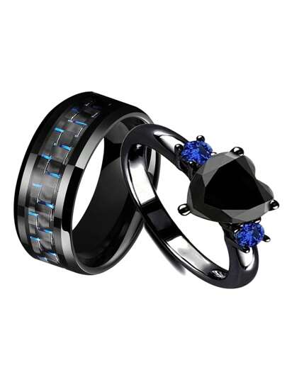 1 Pc Moda Casal Anéis Para Casal Casamento Jóias Acessórios Homens Anéis De Aço Inoxidável Romântico Coração Strass Zircônia Anéis Femininos Presente De Dia Dos Namorados