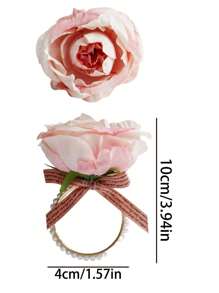 1pc Valentine's Day Napkin Ring, Pink Heart Shaped Napkin Holder, Wedding Party Dining Table Decor - Multicolor - View 3