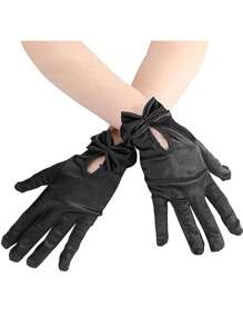 D EXCEED 1/2/4Pcs Bridal Wedding Show He Wedding Yarn Show He Retro Satin Short Chinese Style Dress Evening Short Satin Gloves, Tea Party, Bridal Wedding Gloves Accessories Fall Clothes For Women Valentine's Day Accessories - Satin Wedding Gloves - View 3