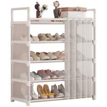 Multi-Tier Shoe Rack With Door Curtain, Easy Assembly, Simple Design, Dust-Proof, Multi-Functional, Space Saving For Dorm - White - View 2