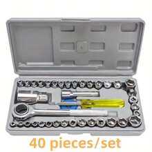 46-Piece Tungsten Steel Ratchet Wrench Set With Socket Set, Multifunctional Portable Maintenance Tool Kit With Advanced Torque Wrench And Extension Rod, Suitable For Car, Bicycle Repair And Home Use, Manual Wrench, Includes Storage Box