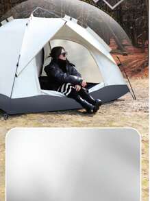 1pc Outdoor Automatic 3-4 Person Tent, 2 Single Use, Waterproof Anti-UV Anti-Insect Indoor Small House For Adults & Kids - Quicksand Gold (Double Door 2-3 People) - View 8