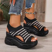 Neue modische Sportliche Damen Sandalen 2025, vielseitige Plateau Keilabsatz Schuhe, Absatz hoch und schlank - Schwarz - Übersicht 2