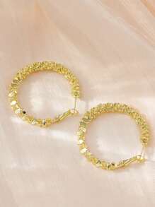 1 Pair Luxury Geometric Hoop Earrings With Silver Plating, Exaggerated Design - Yellow Gold - View 1