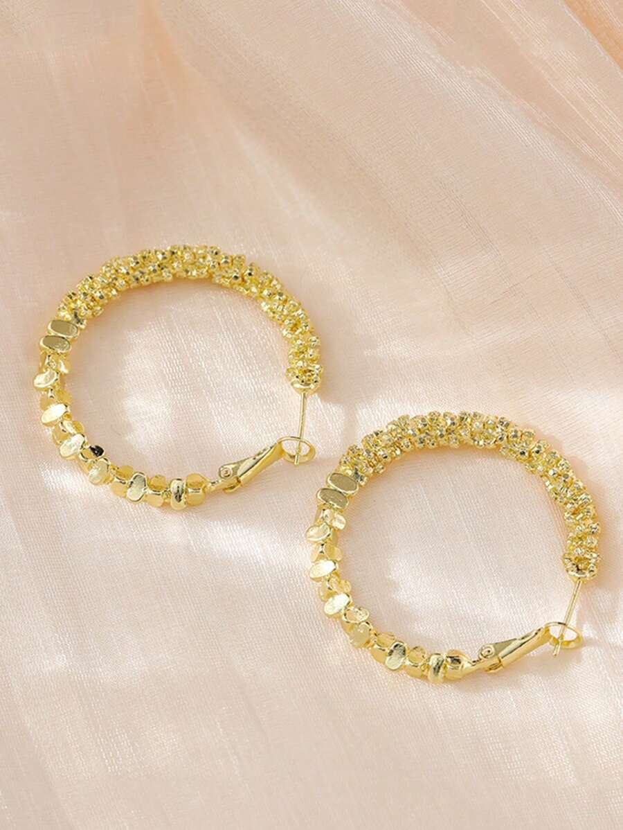 1 Pair Luxury Geometric Hoop Earrings With Silver Plating, Exaggerated Design - Yellow Gold - View 1