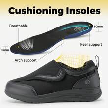 FitVille Women's Extra Wide Fit Casual Shoes Non-Slip Walking Trainers Adjustable Closure Slip-On Black - Black - View 5