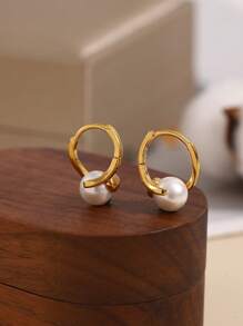1 paire de boucles d'oreilles en cuivre plaqué or avec faux perles, convient pour le port quotidien des femmes et comme cadeau de fête