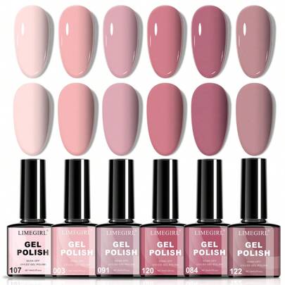  LIMEGIRL Gel Nail Polish Set - 6 Colors Pink Series Gel Nail Polish Set, Nude Pink & Deep Pink Gel Nail Polish, Suitable For All Seasons, Removable LED Nail Lamp, Gel Manicure Set, DIY Salon-Grade Gift, For Women Nails