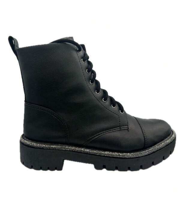 Bota Coturno Brilho Feminino Tratorado Blogueira  Cano Curto Com Strass LiaMalia