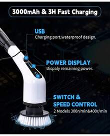 Electric Spin Scrubber Cleaning Brush: Cordless Power Shower Scrubber For Cleaning Bathroom Tub Tiles Car With Long Handle| Portable E Spin Bathtub Spinning Cleaner Scrub Brush Household Use Supplies - 1 - 查看 4