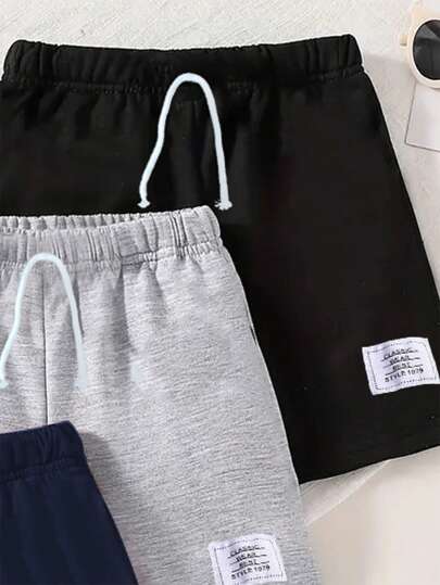 3pcs/Set Boys' Summer Solid Color Casual Shorts