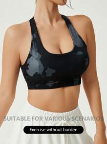1 pièce Soutien-gorge de sport imprimé camouflage, tenue de yoga à dos nageur, vêtement de sport
