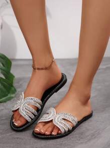 Sandalias planas informales para mujer, abiertas de punta redonda, antideslizantes, tipo chanclas, para usarlas en la playa o exteriores