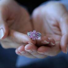 1 件女士银色合金订婚戒指，带锆石花朵装饰，适合日常佩戴、订婚、婚礼、派对、周年纪念、情人节、生日礼物 - 粉色 - 查看 9