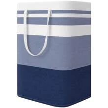 1PC Large Collapsible Tall Laundry Basket Hamper With Extended Carry Handles Waterproof Freestanding Clothes Hampers For Laundry Bedroom Dorm Towels Toys 19.81gal/75L Gradient Blue And Grey