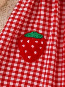 Baby Girl Fashion Simple Puff Sleeve Princess Woven Patch Dress With Strawberry Patch, Suitable For Holiday Gatherings, Outings, Home Vacations, Summer - Red - View 8