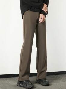 Pantalon slim coupe évasée de couleur unie pour hommes - Taupe - Voir 5