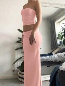 2件套女士套装，时尚女孩，年轻，性感甜美毕业装，奶油黄色，毕业季 - 西瓜粉 - 查看 3