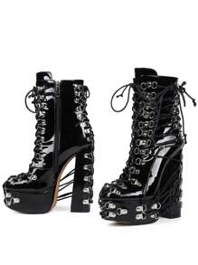 Pointed Toe Block Heel Splicing Knee High Boots For Winter