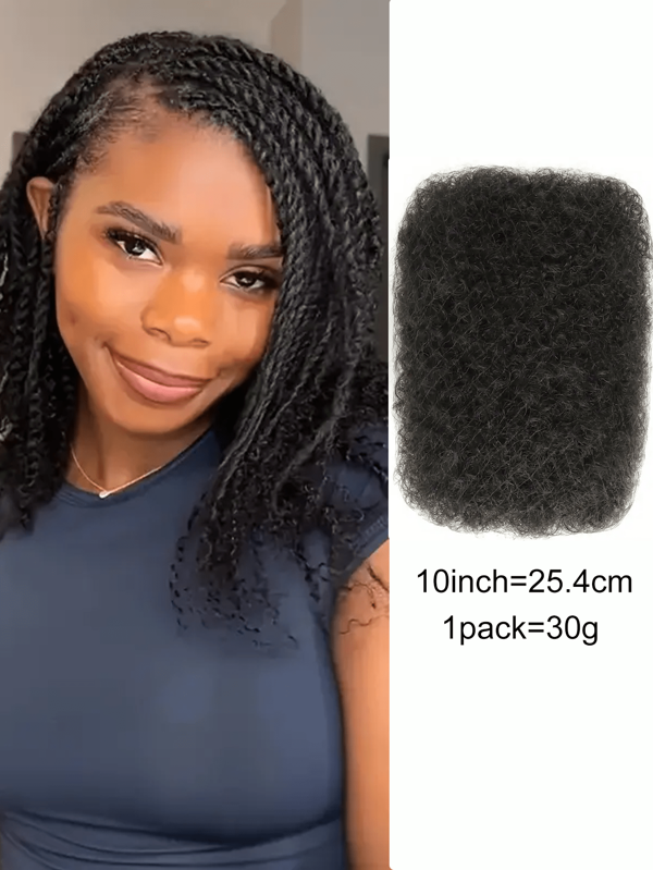 AfrokinkycurlBulk Human Hair, Natural Black Extension, Suitable For Weaving, Braiding, And Twisting, 30g, 8-14Inches, Suitable For Everyone