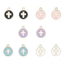 10Pcs Cross Charms Bulk Black White Enamel Cross Charm Flat Round Colorful Easter Holiday Hollow Charms For Jewelry - Multicolor - View 7