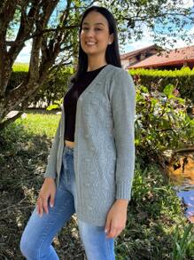 Polka Dot Knitted Cardigan - 灰色 - 查看 2