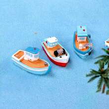 1pc Mini Boat Model, Resin Mediterranean Decor Desktop Fishing Boat Figurine, Ocean Beach Micro Landscape Decoration