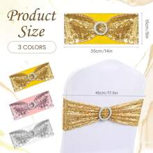 1/12/20/30/50 Set Of Sequin Chair Strap, 30x15cm Buckle Decorative Bow Wedding Supplies - Silver