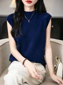 Hauts d'été élégants pour femmes 100% laine mérinos mignons, pull sans couture monofilaire, hauts en tricot à col montant sans manches pour femmes, décontracté printemps été, nouveaux hauts en laine pour femmes