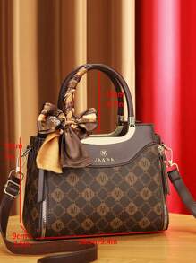 女士时尚包袋套装 - 优雅几何印花、仿皮托特包、斜挎包和手拿包 - 咖啡 - 查看 6