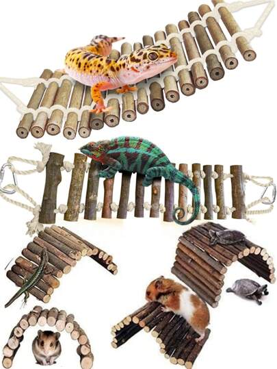 Reptile And Bird Climbing Swing Habitat, Hamster Toy Hideout Wooden Ladder Bridge, Tank Gecko Bamboo Ladder Fitness Gym, Suitable For: Lizards - Parrots - Guinea Pigs Chinchillas And Ferrets, Etc
