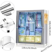 LARGE FABRIC CANVAS WARDROBE WITH HANGING RAIL SHELVING CLOTHES STORAGE CUPBOARD - Black - View 3