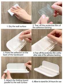 1pc Foldable Wall Mounted Storage Rack, Bathroom Shower Shelf Hanging Organizer - White - View 7