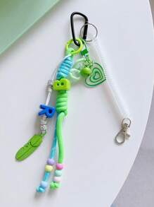 1pc Multicolor Hangable Accessory - Butterfly Apple Heart Flower Dopamine Decor Acrylic Beaded Letter Braided Rope Carabiner Keychain Bag Charm Y2K Summer - Multicolor - View 13