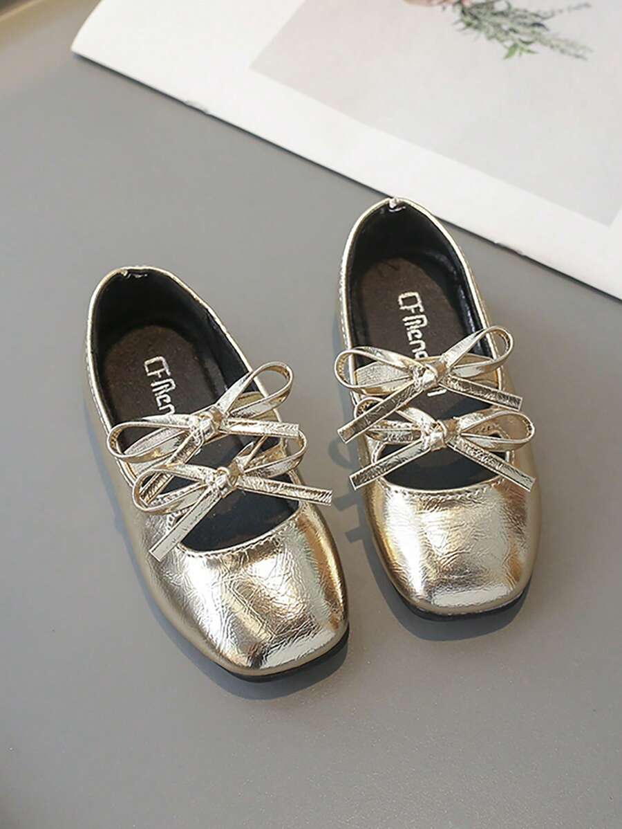小女孩正装鞋芭蕾舞鞋芭蕾平底鞋儿童玛丽珍鞋 - 金色 - 查看 1
