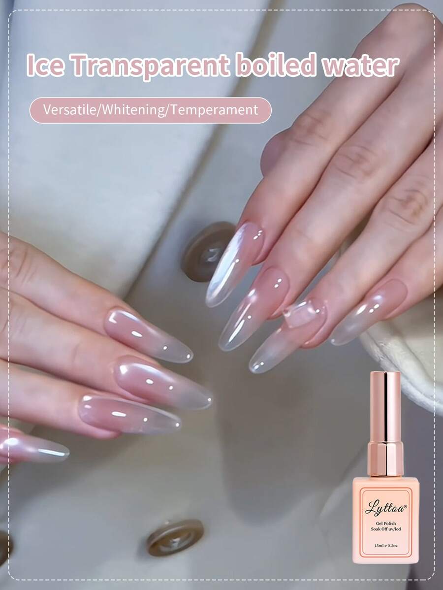 LYTTOA 15毫升透明果冻猫眼指甲油凝胶，2025新款闪亮瓷白玻璃珠猫眼凝胶