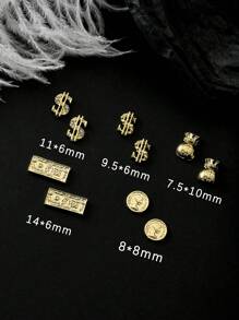 10Pcs/Pack Random Assortment Gold Coin & Dollar Money Bag 3D Nail Art Decorations Nail Supplies Nails Nail Charms Nail Gems
