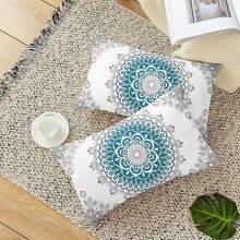 2pcs Mandala Dahlia & Compass Design Pattern Pillow Cover, Modern Style Polyester Square Home Decor Cushion Cover With Zipper Closure, Suitable For Sofa, Bed, Bedroom, Living Room