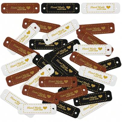 30 pièces Étiquettes en PU au crochet, pour produits faits main, étiquettes  fait main de forme de cœur, étiquettes de kit de crochet avec trou et couture, accessoires de tricot DIY
