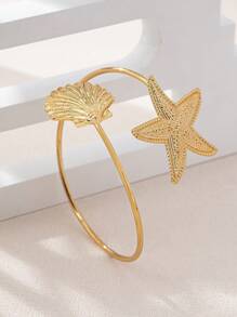 1 pieza Pulsera minimalista de moda versátil con estrella de mar y concha, inspirada en el océano - Amarillo Oro - Ver 3