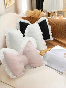 1pc Soft & Cute Bow Decorative Throw Pillow, Ruched Lace Bow Cushion For Sofa, Bed, Living Room & Bedroom, Ideal Mother's Day Gift For Mom, White