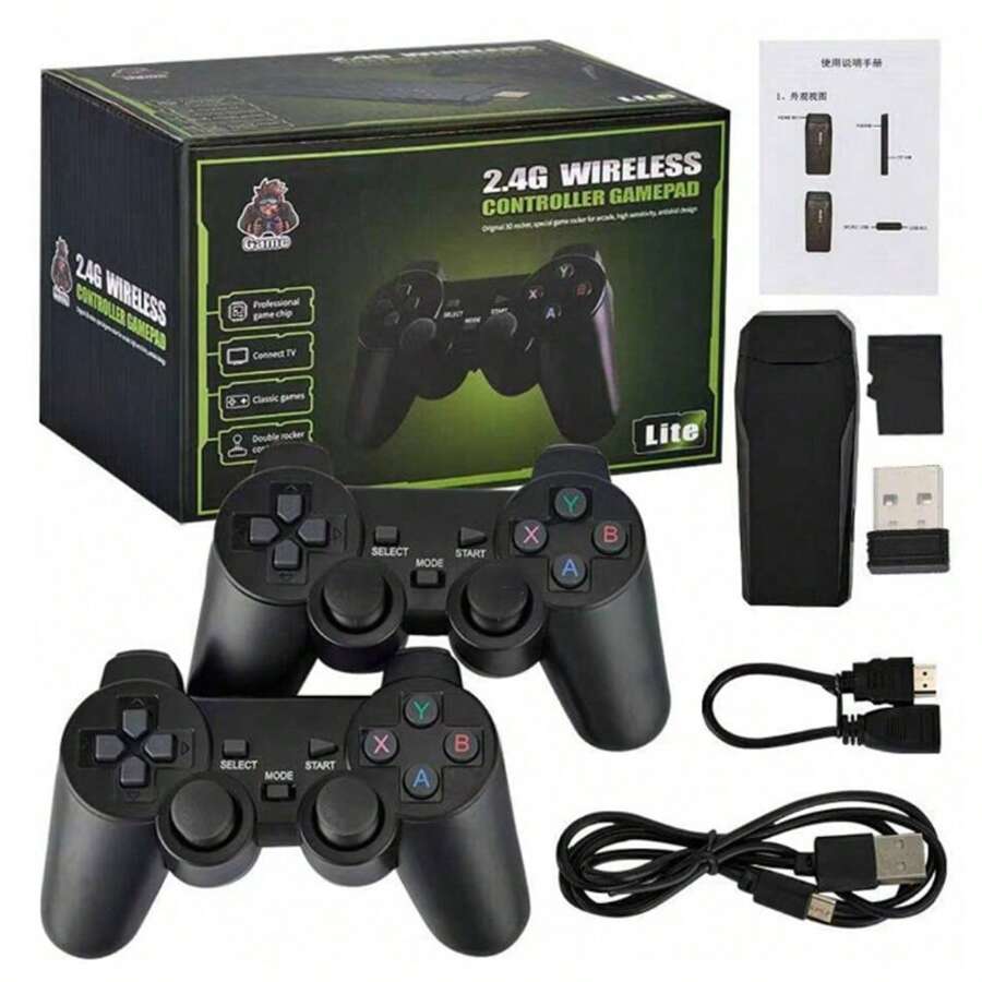 M8 Retro Game Console, 64G Wireless, Built-In 20,000+ Games, TV Output Video Games, With Dual 2.4G Wireless Controllers, Game Consoles - 黑色 - 查看 1
