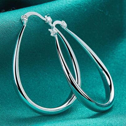 925 Silver Plated Oval Smooth Earrings Ear Loops For Women Fashion Wedding Engagement Charm Jewelry