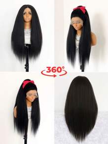 长款柔软 Yaki 180 密度长款自然黑色卷曲直发 13x4 蕾丝前假发，适合女性，带婴儿头发，无胶 - Natural Black - 查看 5