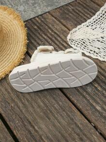 1 双夏季男童/女童可调节扣防滑平底休闲运动时尚舒适布凉鞋，适合外出，尺码略小 - 米色 - 查看 7