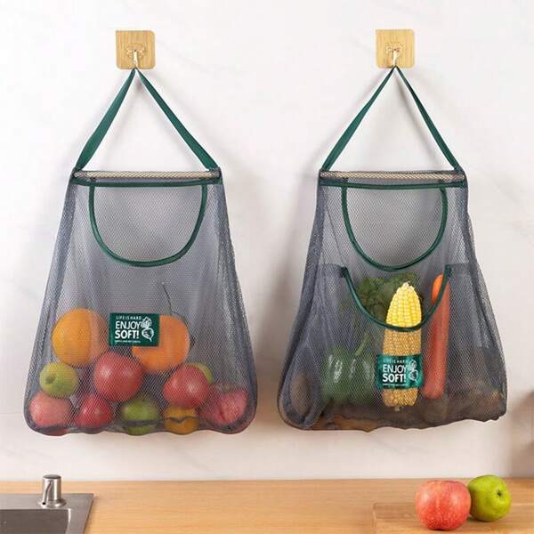 1 pieza Bolsa de red para almacenamiento de cebollas y pimientos picantes montada en la pared, para uso doméstico, fabricada en material de poliéster grueso, una bolsa de almacenamiento multifuncional para la vida diaria. Utensilios de almacenamiento de cocina, decoración de habitaciones, adecuada para cocina, restaurante, fiesta, campamento, reunión, regalo para amigos, regalo familiar.